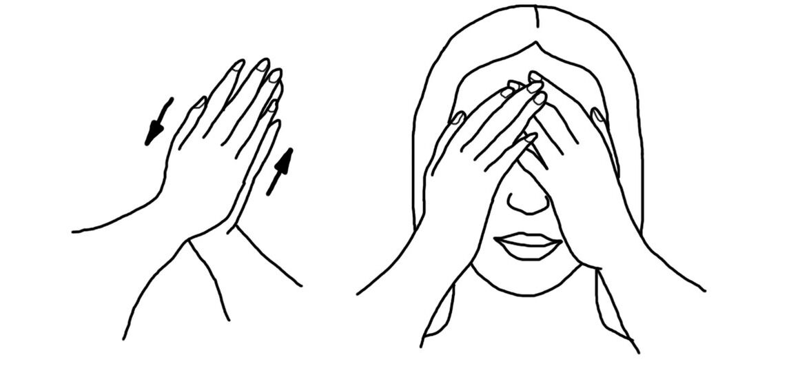 Palming é um exercício popular para relaxar os músculos oculares.